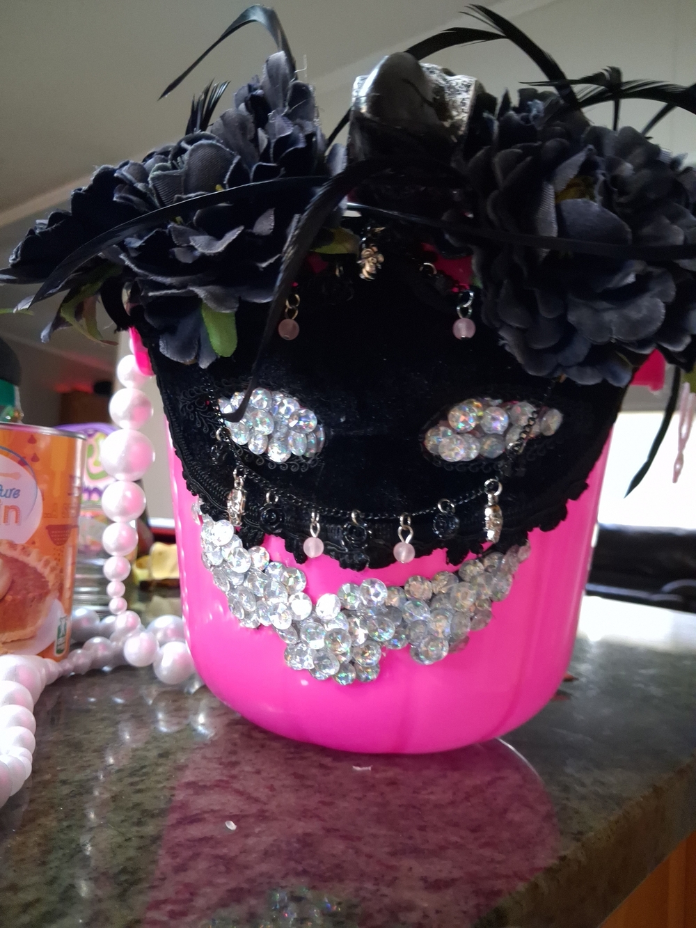 Custom Floral Masquerade Pearl Crossbody Reusable Pink Treat Bucket